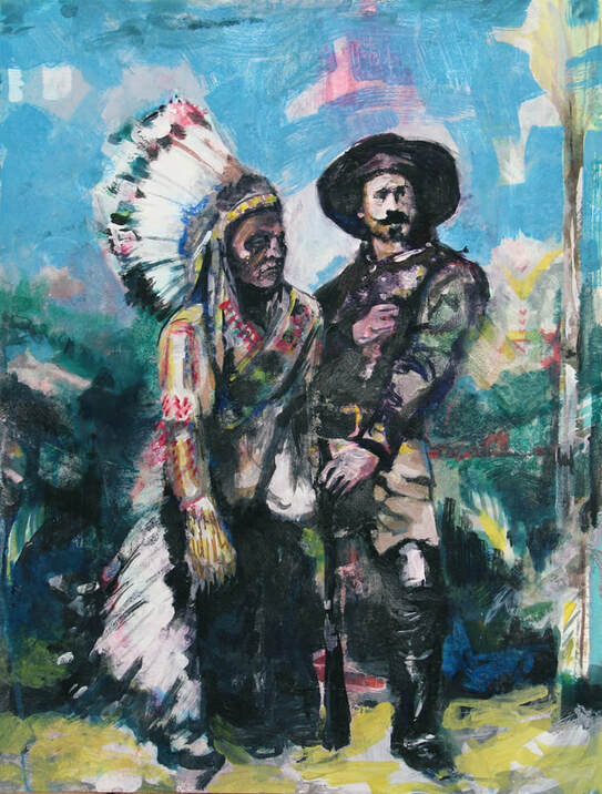 Sitting Bull and Wild Bill  Jenni Dickens painting on paper